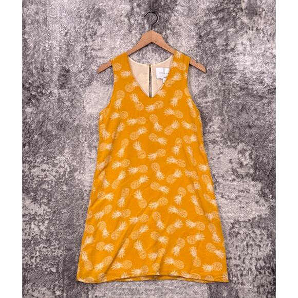 Amour Vert Dress XS Womens 100% Silk Yellow Pineapple Sleeveless Mini - Picture 1 of 8